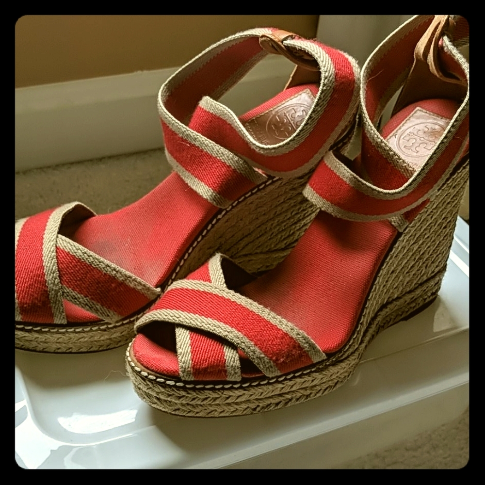 Tory Burch Coral Wedge Espadrilles